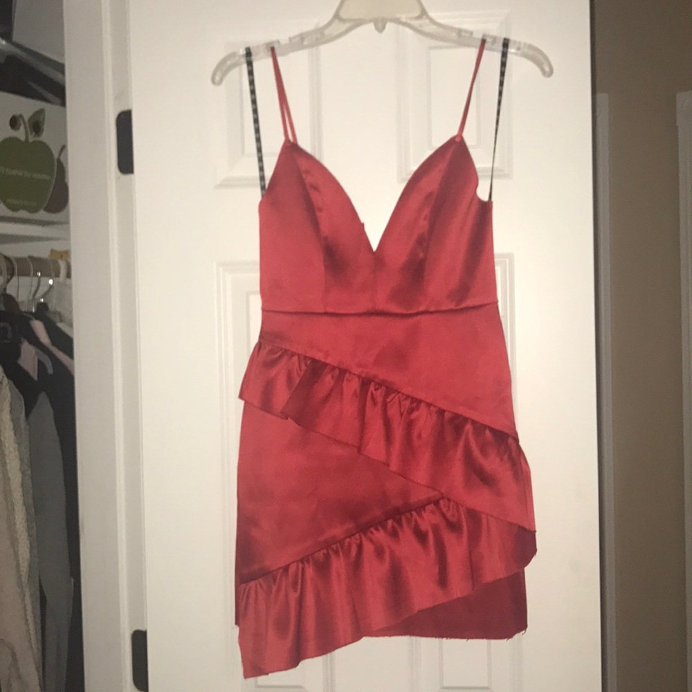 Satin Red Ruffle Dress